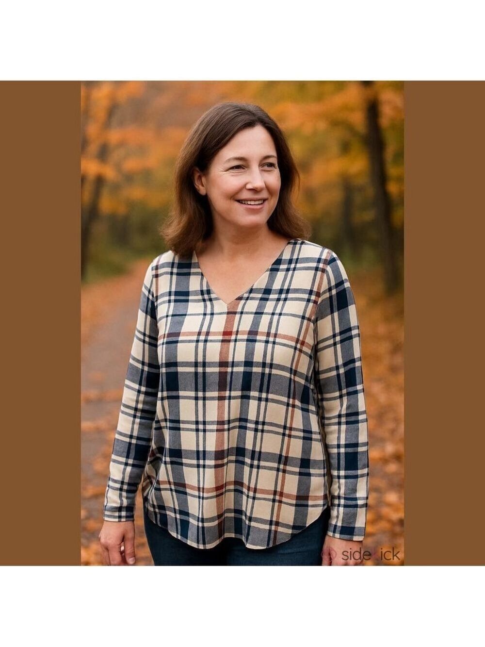 Youtalia Plaid V Neck Long Sleeve Shirt Medium